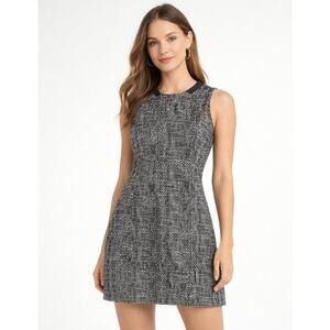 Blue Les Copains Dress Fit & Flare Black White Tweed Cotton Sleeveless IT 42 Med